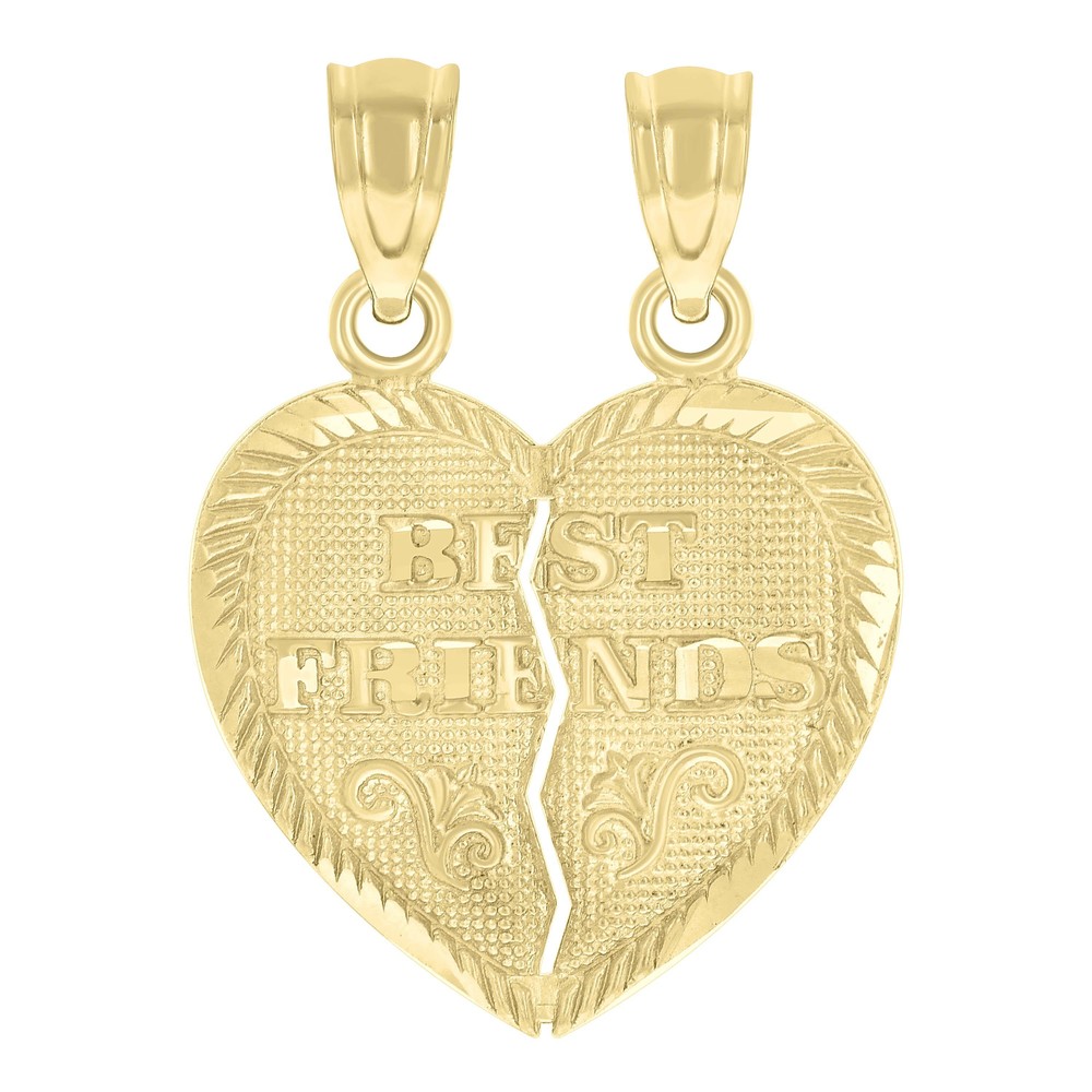 10kt 10k Yellow Gold Diamond-Cut Unisex Best Friends Broken Heart Charm Pendant